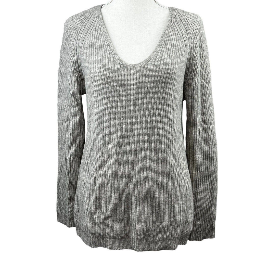 Allaway 100% Cashmere Gray V Neck Sweater Size M Shaker Knit